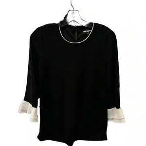 Karl Lagerfeld Paris Women’s Blouse XS Black w White Ruffle Sleeve Classic